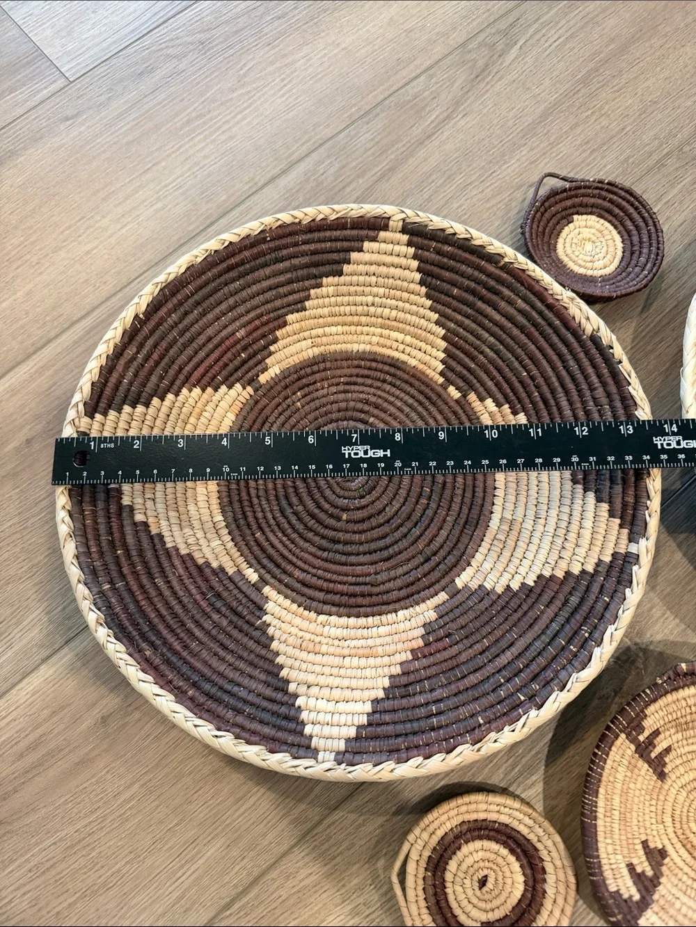 Handwoven Brown and Natural Decorative Basket Set. Tight Weave. Set of 5.